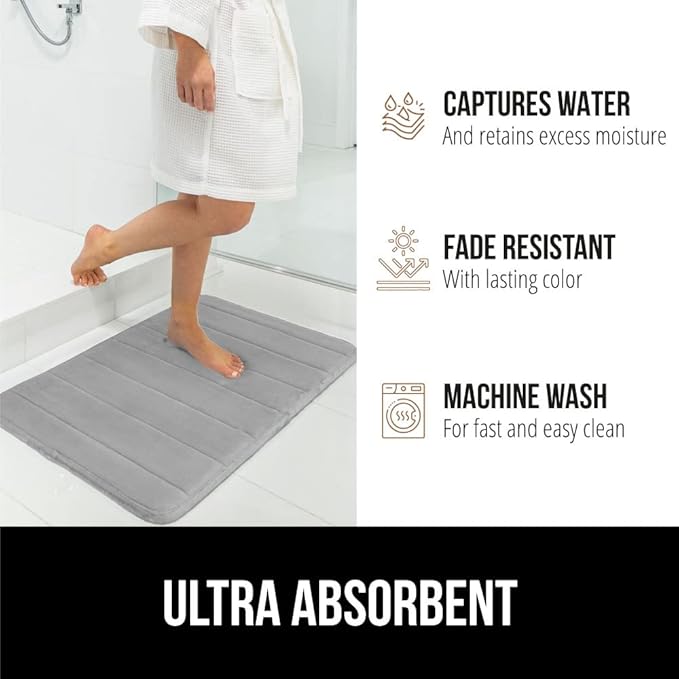 GORILLA GRIP Memory Foam Bath Mat, Soft Absorbent US Designed Bathroom Rug, Gripping Dots Machine Washable Bathmat, Cushioned Floor Mats, Shower Sink Rugs Room Décor Accessories, 60x24 Graphite Gray