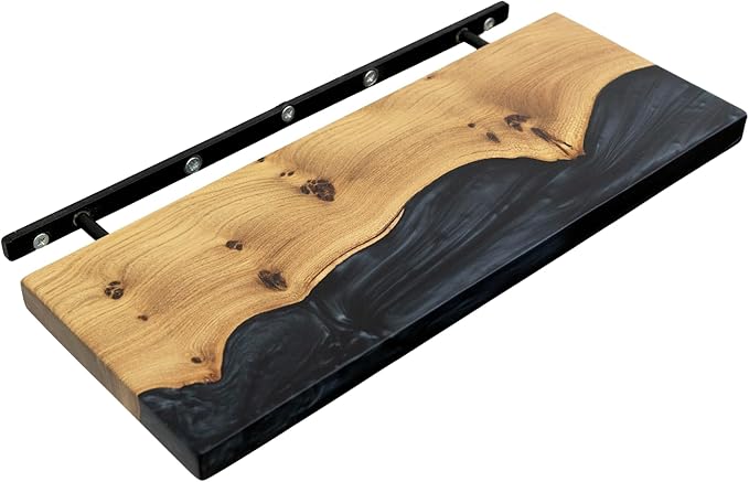 RWA Straight Edge Floating Shelf – Unique Wood Floating Shelf for Wall Decor, Living Room, Bedroom, or Bathroom – Sleek Decorative Wall Shelves for Home & Office (Straight/Black, Medium - 16x6)