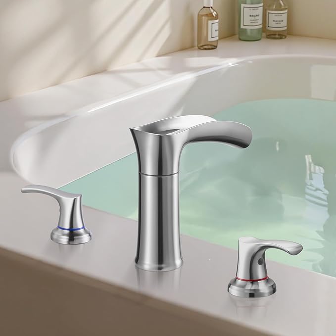 VEVOR Roman Tub Faucet, 3 Hole Waterfall Bathtub Faucet, Zinc Alloy Bath Tubs Faucets Set with 2 Handles, Deck Mount Bath Tub Faucets Set for Pet Washing, Adult Bathing, Silver, Hot & Cold Control