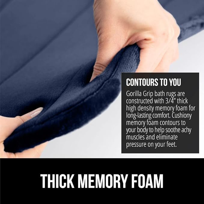 GORILLA GRIP Memory Foam Bath Mat, Soft Absorbent US Designed Bathroom Rug, Gripping Dots Machine Washable Bathmat, Cushioned Floor Mats, Shower Sink Rugs Room Décor Accessories, 24x17 Navy Blue