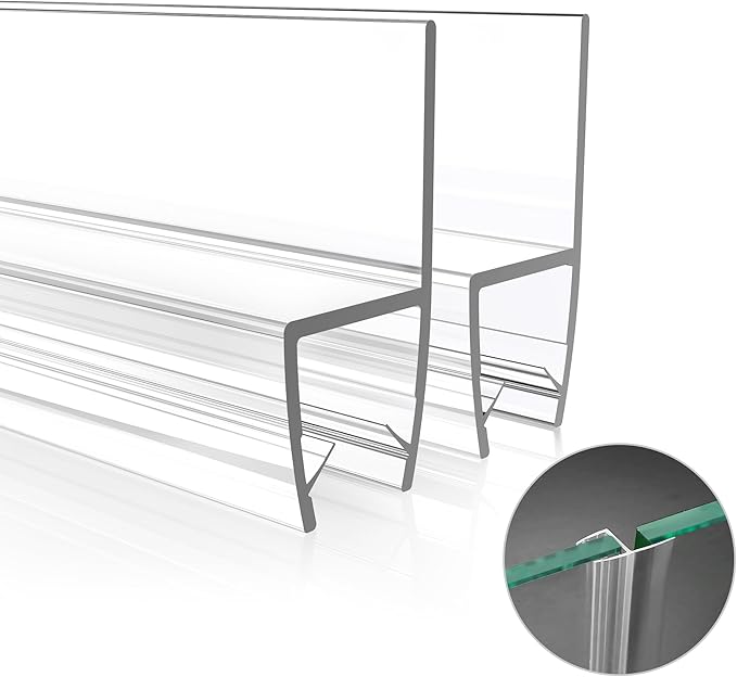 2PCS 78" Shower Door Side Seal Strip for 3/8" (10mm) Frameless Glass, Clear PVC Waterproof Shower Sweep, Easy to Install, No Adhesive Needed, Cuttable & Durable for Leak Prevention