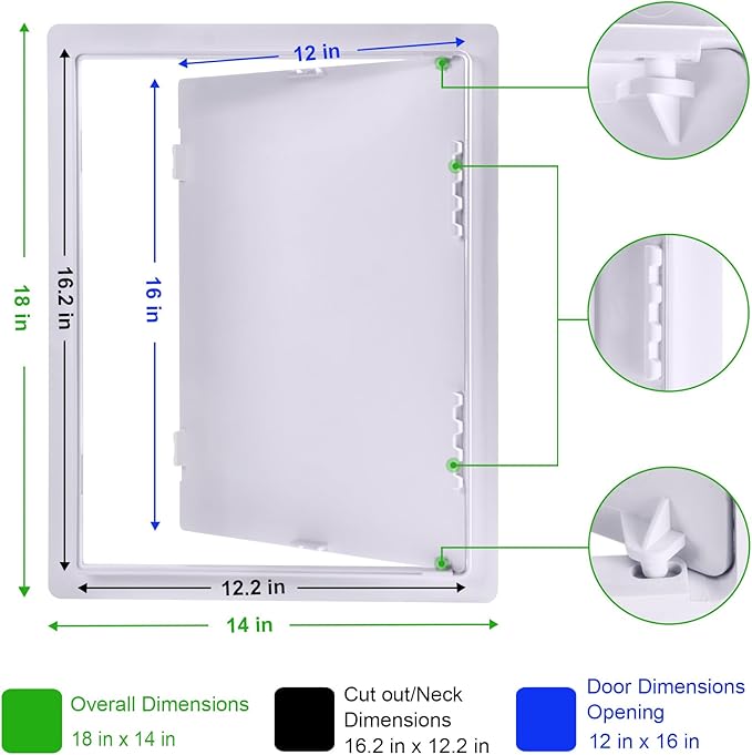 Plumbing Access Panel - 12 x 16 Inch Plastic Access Door, Removable Wall & Ceiling Reinforced, Durable White