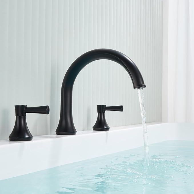 Roman Tub Faucet Deck Mount Tub Filler 2 Handles Black Bathtub Faucet Brass Bathroom Faucet