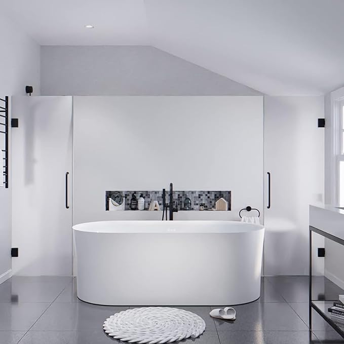 ANZZI 67" Freestanding Air Jetted Whirlpool Bathtub - White Acrylic Soaking Tub with LED Lights & Touch Controls | FT-AZ067