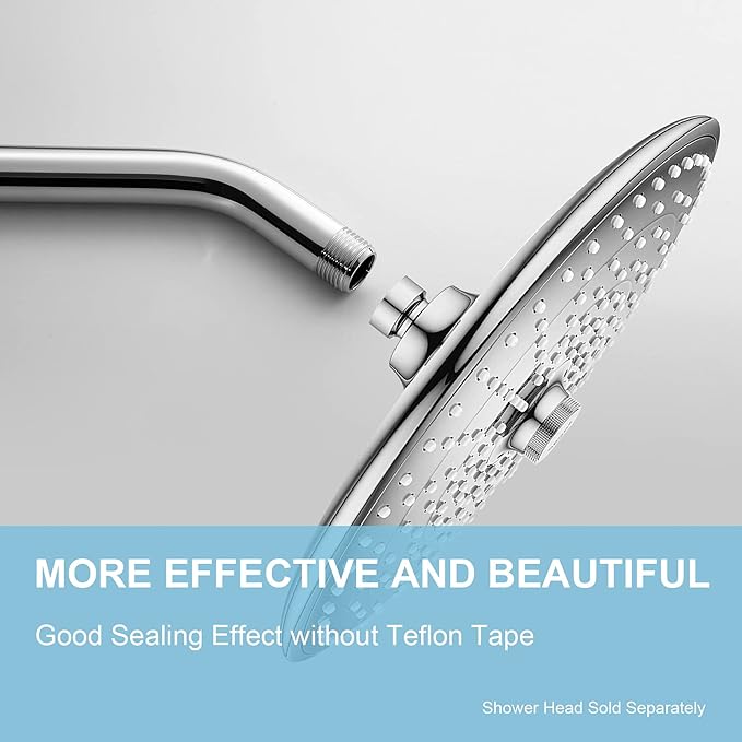 OFFO Shower Arm with Flange, 10 in Wall Mount Replacement Angle Shower Head Arm Wall-Mounted For Fixed Shower Head & Handheld Showerhead, Chrome