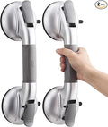TAILI Grab Bars for Bathtubs and Showers,2 Pack Shower Handles for Elderly Suction,Maximum 330lbs,Shower Bar with Upgraded Rubber Suction Cups,Safety Grip for Senior, No Drilling Removable,Silver