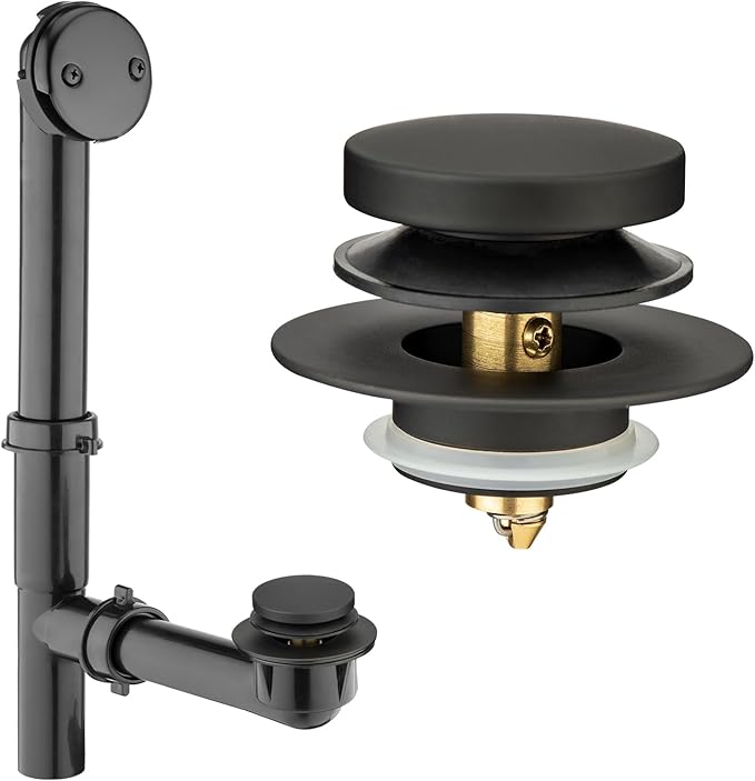 (1 Pack) Yariwiz 1-1/2" Matte Black Bathtub Tub Drain Kit Bath Waste Overflow Drain Tube Assembly with Bathtub Fast Installing Pop Up Plug and Overflow Faceplate Matte Black