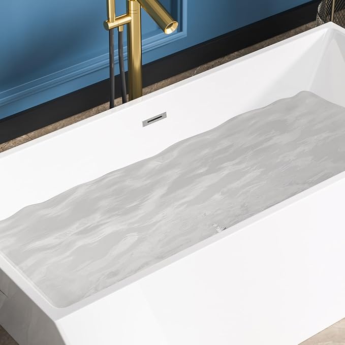 Sarlai 67 Inch Acrylic Freestanding Soaking Bathtub Contemporary Soaking White Tub Stand Alone Ergonomic Bathtub with Chrome Overflow and Drain