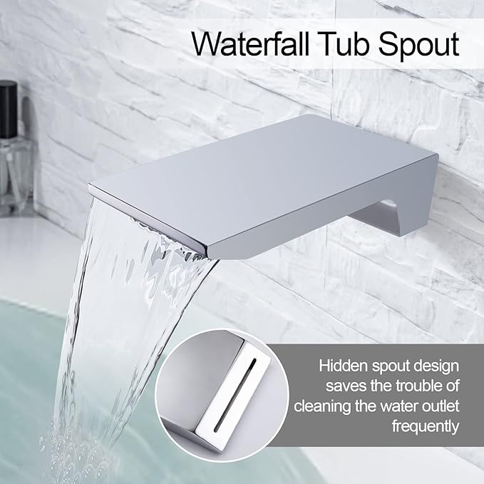 Wall Mount Waterfall Tub Faucet Single Handle Bathroom Bathtub Faucet Waterfall Roman Tub Filler Faucet Wall Mount Bathtub Faucets with Hand Shower, Chrome