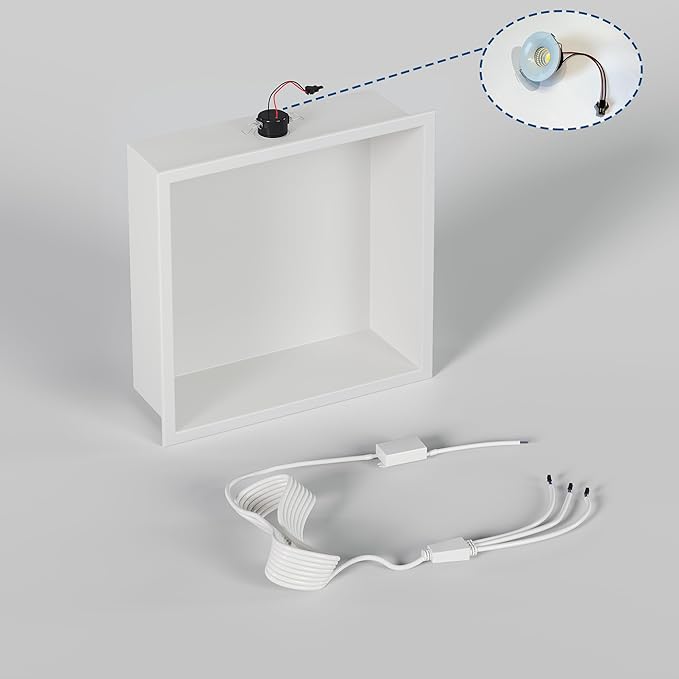 Neodrain Shower Niche with 3000K LED Downlight, 12X12Inch White Stainless Steel Bathroom Niches No Tile Needed Caddy Shelf for Wall, Recessed Wall Cabinet for Bathroom Storage
