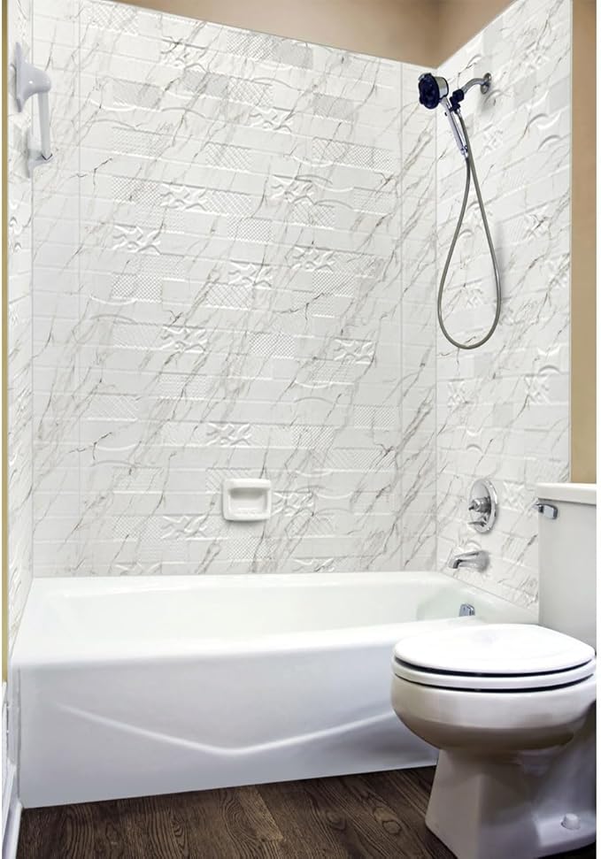 From Plain To Beautiful In Hours 133-640-VERSA-KIT Versa Tile - Tub and Shower Wall Panels Surround (Covers/ 96 sq. ft.), Marble, 1 Piece