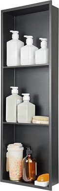Black Stainless Steel Shower Niche 36" X 12" ，Recessed Shower Shelf for Bathroom Storage，Three-Tier Shelves， Matte Black (Black, 36 * 12 in)