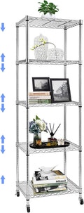 BNSPLY 5 Tier Narrow Wire Shelving Unit with Wheels, Height Adjustable Wire Shelves with NSF Certified, Mobile Metal Storage Rack for Kitchen, Laundry, Bathroom (17.7" D x 23.6" W x 71" H, Chrome)