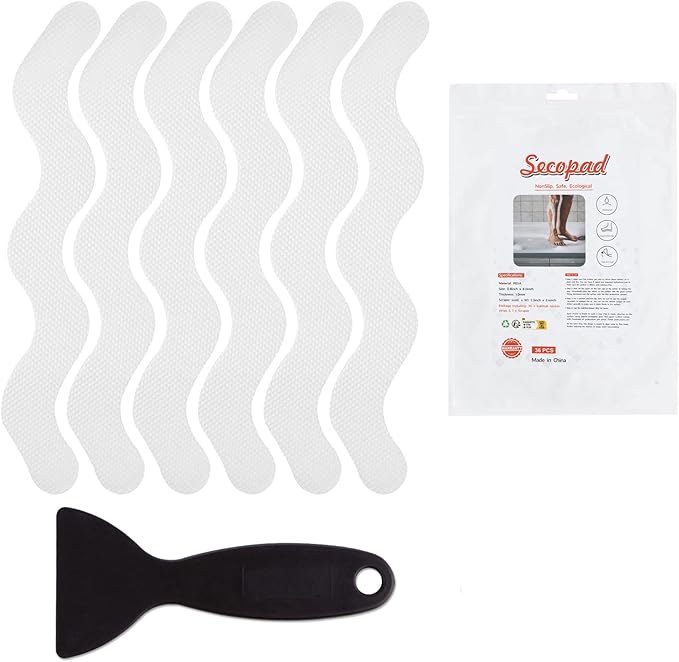 Patented 36 PCS Anti Slip Shower Stickers, Safety Bathtub Strips Adhesive Decals with Premium Scraper for Bath Tub Shower Stairs