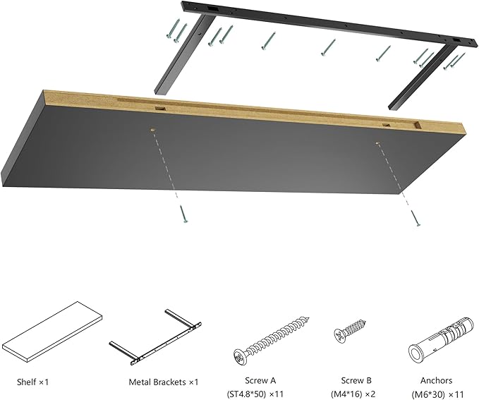 Wall Shelf Set of 3, Black Floating Shelves 36 in W x 10 in D x 1 in H, Wooden Floating Wall Shelf with Invisible Brackets for Living Room/Bedroom/Bathroom/Kitchen Storage and Decor