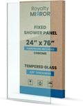 Royalty Fixed Shower Screen - 24" x 76" Frameless 3/8" Clear Tempered Glass Panel with Hardware - Easy Clean Smart Guard Coating - Minimalist Modern Design for Bathroom - Chrome