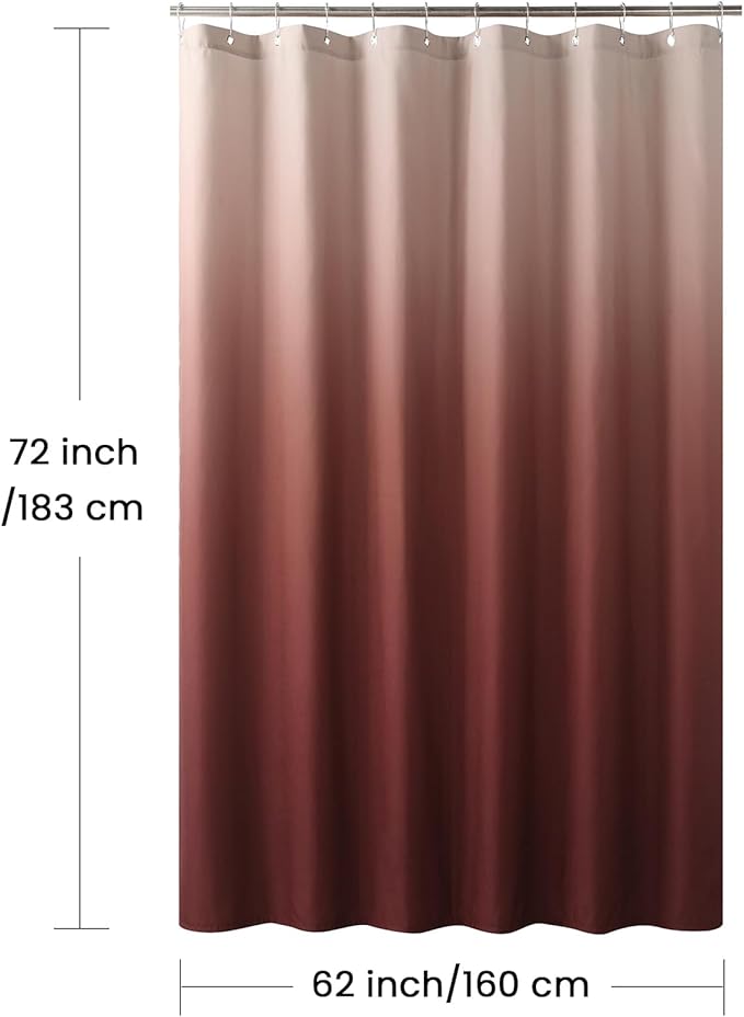 Fabric Shower Curtain, Burgundy Ombre Microfiber Cloth Shower Curtains for Bathroom, Modern Waterproof Bathroom Curtains, 62" W x 72" H