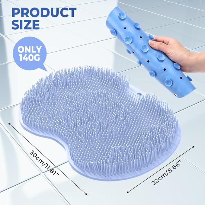 Shower Foot Scrubber Mat with Non-Slip Suction Cups, Non Slip Bathtub and Shower Mat with Suction Cups and Drain Holes, Foot Back Cleaning Pad Back Washer Exfoliating Bath Wash Pad (Pink)