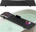 Stylish Black Bamboo Bathtub Tray Caddy with Adjustable Legs, Minimalistic Design Bath Tray for Tub, Bathtub Accessories, Fits Most Standard Bath Tubs, Idea for Women