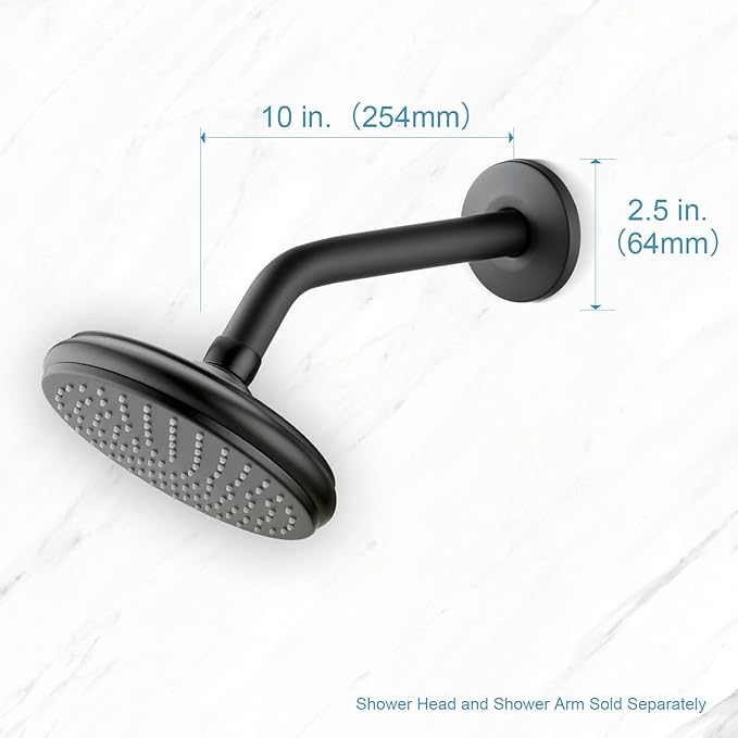 OFFO Shower Arm with Flange, 10 in Wall Mount Replacement Angle Shower Head Arm Wall-Mounted For Fixed Shower Head & Handheld Showerhead, Matte Black