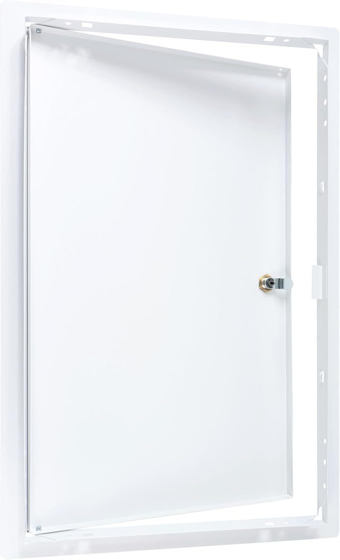 12" x 20" Lockable White Metal Access Panel. Service Shaft Door Panel with Key. Plumbing, Electricity, Heating, Alarm Wall Access Panel for Drywall. Bathroom Services Access Hole Cover.
