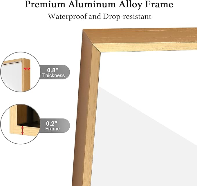 30x30 Inch Gold Bathroom Mirror, Copper-Free Mirror, Aluminum Alloy Frame Vanity Mirror, Rectangle Wall Mounted Mirror, Modern Mirror for Bedroom/Living Room/Porch Horizontal or Vertical