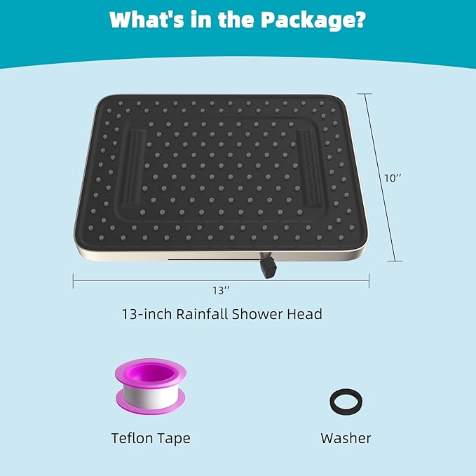 Hibbent 5 Spray Modes Shower Head, 13'' High Pressure Rain Shower Head, Large Rainfall Showerhead, High Flow Waterfall Bathroom Fixed Showerheads, Adjustable Swivel Ball Joint, Brushed Nickel