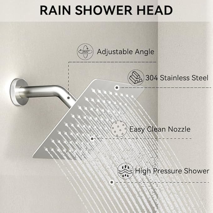 Shower Faucet Set Brushed Nickel Shower System, STARBATH 10" Ceiling Mount Rain Showerhead and 6" Wall Mounted Rainfall Shower for Couples, On Off Button Valve Dual Head Shower Systems Complete