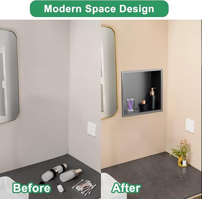 SaniteModar Shower Niche, Stainless Steel Shower Niche 12" X 12" No Tile Needed, Recessed for Bathroom Storage, Gray (Gray, 12x12)