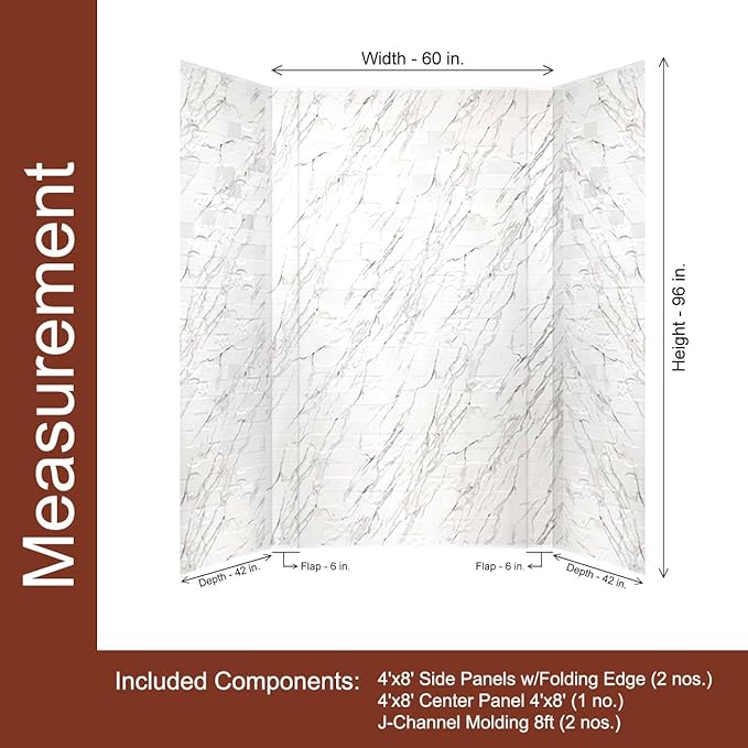 From Plain To Beautiful In Hours 133-640-VERSA-KIT Versa Tile - Tub and Shower Wall Panels Surround (Covers/ 96 sq. ft.), Marble, 1 Piece