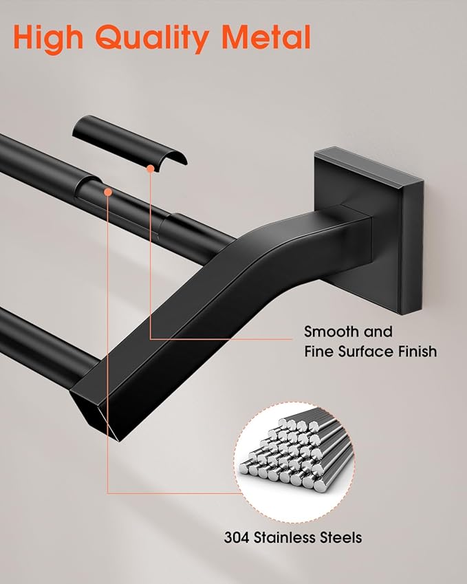 Alise Bath Double Towel Bars Towel Racks for Bathroom,Wall Mount Towel Holder 20-Inch Heavy Duty SUS304 Stainless Steel Towel Hanger Rail,Matte Black