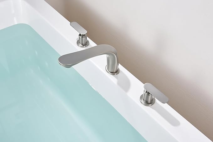 SITGES Classic Bathtub Faucet,2-Handle Brushed Nickel Tub Filler,3-Hole Widespread Roman Tub Faucet,High Flow Deck Mount Bath Tub Faucet with Valve Included