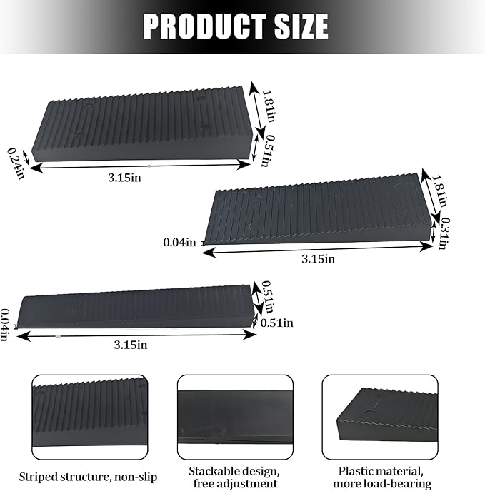 12 PCS Black Plastic Shims for Leveling Feet Stable, Multi-Purpose Rubber Shim with 3 Sizes, Extreme Weight Capacity Wedges Leveler for Toilet Shims, Doors, Windows, Sheds, Table