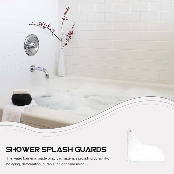2pcs Acrylic Shower Splash Guards Floor Water Barrier Tub Corner Protector Splash Blocker for Walk-in Shower and Bathtub Easy Installation
