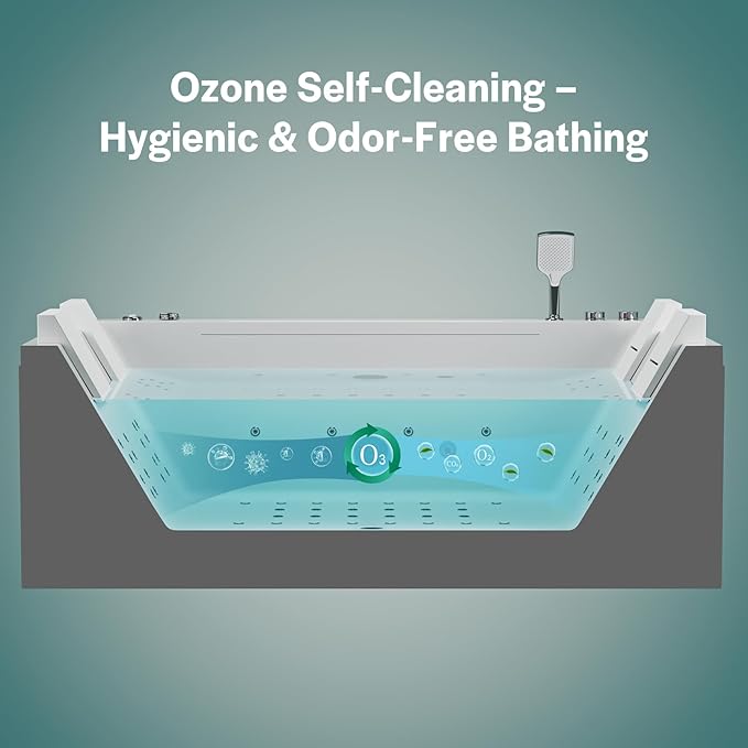 Empava PRO Series Whirlpool Tub with Dedicated Milk Bath & 65 Jets | Luxury Spa Acrylic Soaking Tub with Ozone Sanitization, Chromatherapy & Wireless Music System, Removable Panel, 71" Bathtub, White