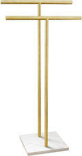 40 Inch Standing Towel Rack for Bathroom Floor Double-T Shape Bath Sheet Holder with Marble Design Base Towel Rack Freestanding Next to Tub or Shower Towel Holder Stand SUS304 Brushed Gold