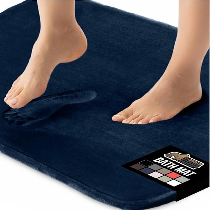 GORILLA GRIP Memory Foam Bath Rugs, Soft Absorbent Velvet Bathroom Mats, Durable Dots on Underside, Machine Washable Bathmat, Carpet Rug Room Decor for Shower Floor, 36x24 Mat, Navy Blue