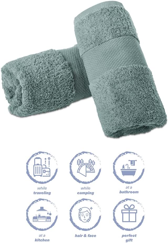 Hencely Luxury Hand Towel - Set of 2 (16x28 Inches) - Soft Turkish Cotton, Absorbent, Quick-Drying Face, Body, Kitchen, and Bathroom Towel (Hand Towels 2 Pack, Dark Green)