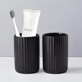 Black Toothbrush Holder, Ceramic Tooth Brush Holder Set, Ribbed Bathroom Cups Tumbler, Reusable Toothbrush Mouthwash Cup, Toothpaste Holder Toothbrush Organizer for Bathroom Counter