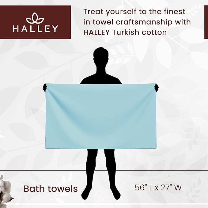 HALLEY Turkish 2 Pack Premium Bath Towels (2 Pieces) 650 GSM Highly Absorbent Super Soft 100% Cotton - 2 Bath Towels (Gray)