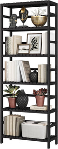 Bamjoy Bamboo Shelf, 6-Tier Bookshelf Adjustable Storage Shelves, Tall Shelving Unit Plant Stand, Storage Rack for Bathroom Home Office Living Room Kitchen, 23.6W x 10.2D x 63.4H Black