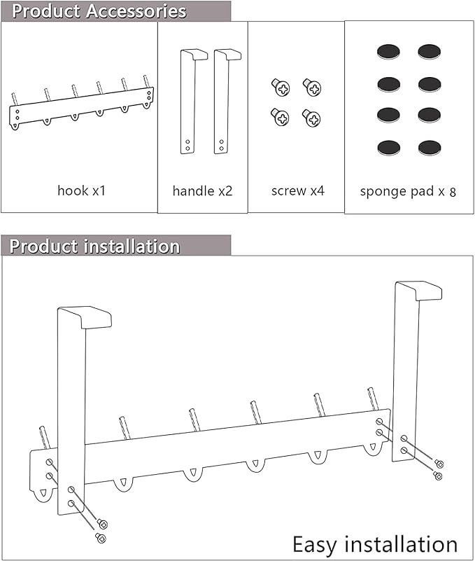 DOKU 2Pack Over The Door Hook, Heavy Duty Over Door Hanger Holder for Coat Robe Hat Clothe Towels Hanging, Bathroom Organizer Towel Rack 12 Hooks, Matte Black