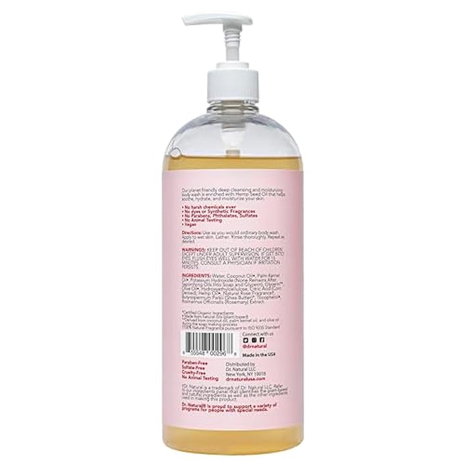 Dr. Natural Hemp Body Wash - Natural for Sensitive Skin - Moisturizing - Anti-Aging and Acne Reduction - hemp - 32 oz..