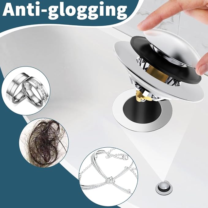 Bathtub Drain Stopper with Hair Catcher, Anti Clogging Bath Tub Drain Stoppers, Replaces Lift and Turn, Tip-Toe and Trip Lever drains for Tub, Easy Install and Clean (Chrome Silver)