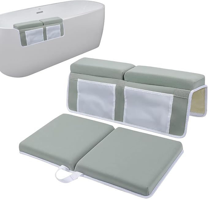 Upgrade Bath Kneeler and Elbow Rest Pad Set - Bath Support for Knees and Elbows - Bath Kneeler Pad with Memory Foam and Bath Organizer - Ideal Bath Kneeling Pad for Bathing