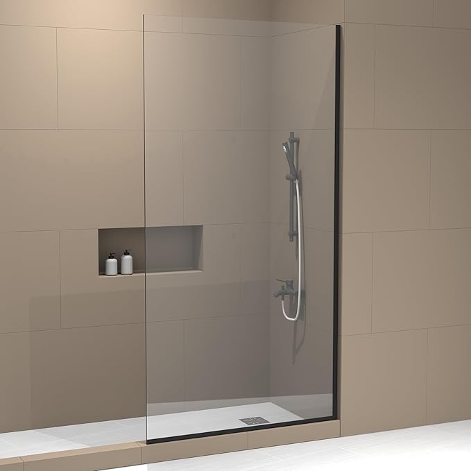 Royalty Fixed Shower Screen - 24" x 76" Frameless 3/8" Clear Tempered Glass Panel with Hardware - Easy Clean Smart Guard Coating - Minimalist Modern Design for Bathroom - Matte Black