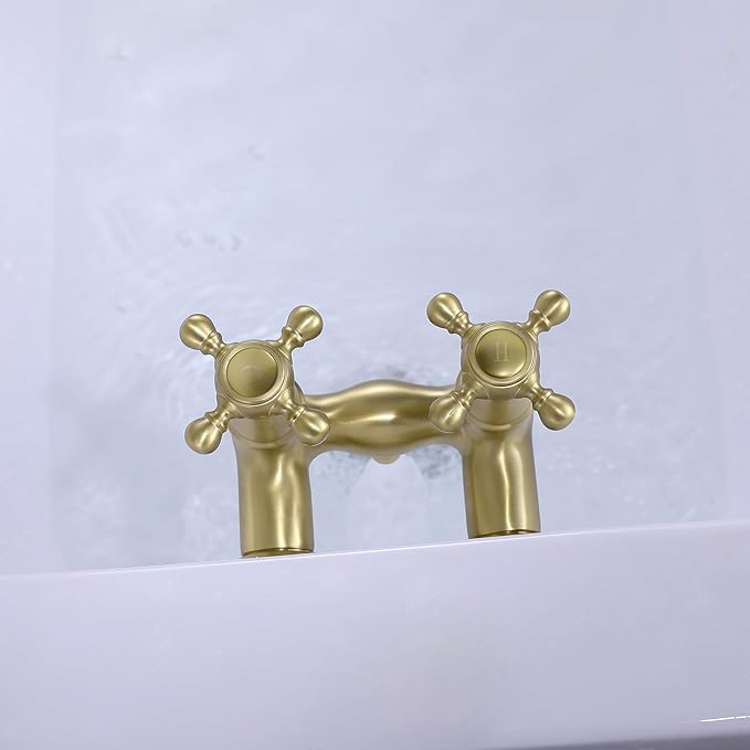 SUMERAIN 3-3/8" Tub Wall Mount Clawfoot Bathtub Faucet Two Cross Handles Brushed Gold