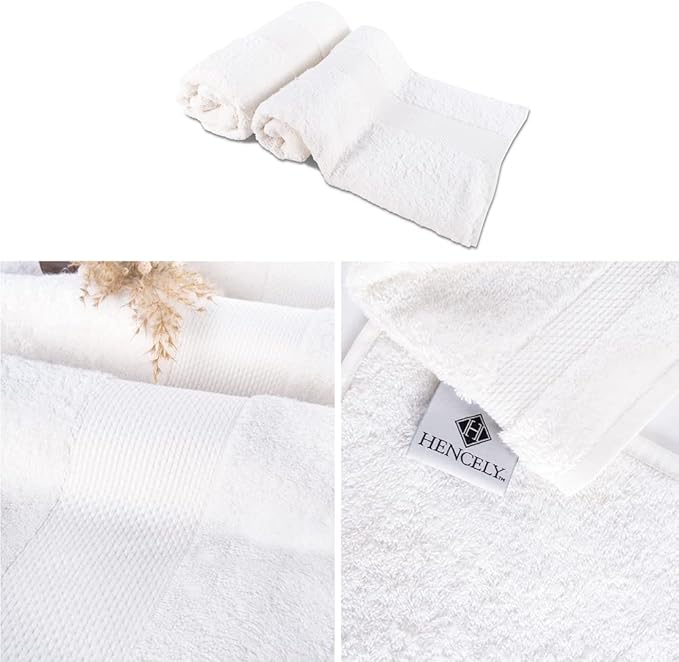 Hencely Luxury Hand Towel - Set of 2 (16x28 Inches) - Soft Turkish Cotton, Absorbent, Quick-Drying Face, Body, Kitchen, and Bathroom Towel (Hand Towels 2 Pack, White)