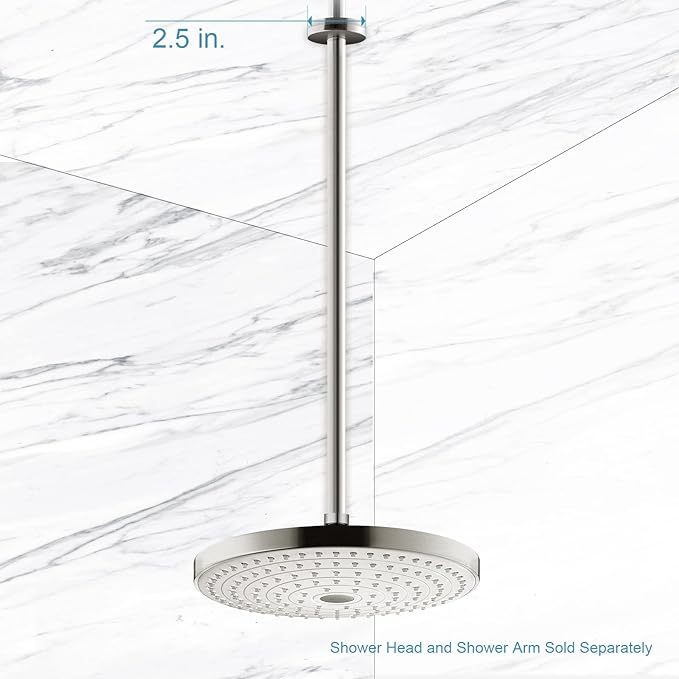 OFFO Shower Arm with Flange, 24 in Brushed Nickel Ceiling Mount Replacement Rain Shower Head Straight Arm Ceiling-Mounted For Fixed Shower Head & High Pressure Rain