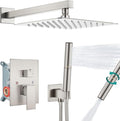 Aolemi Shower Faucet Set, High Pressure Shower System with 2-in-1 Handheld Sprayer, Wall Mount Fixture Combo with Rough-in Valve, 10 Inch Shower Head, Brushed Nickel